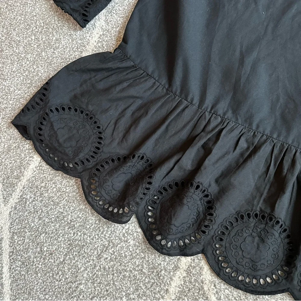 LOFT Black Ruffle Lace Hem Boxy Blouse NWT - Picture 3 of 5